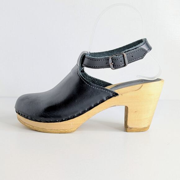 Sven Black Leather Mules with Wooden Heel - Picture 6 of 16